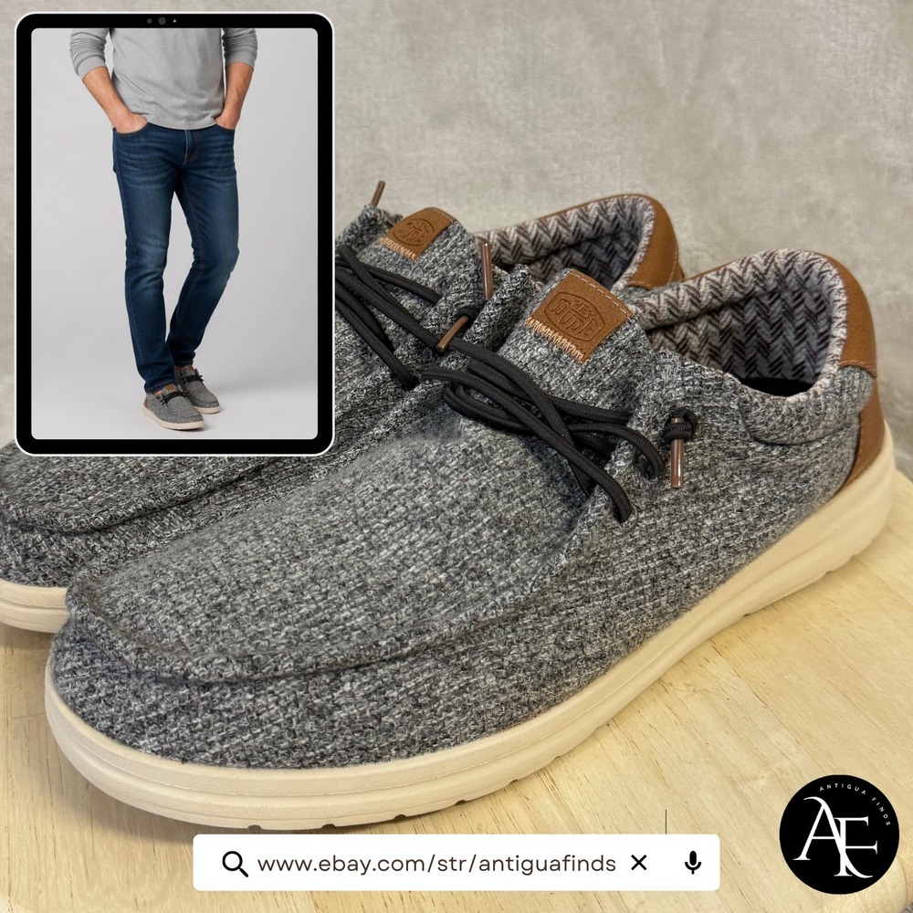 Hey Dude Paul Knit Light Grey Espresso Slip On Loafers Mens 13 43351-03A